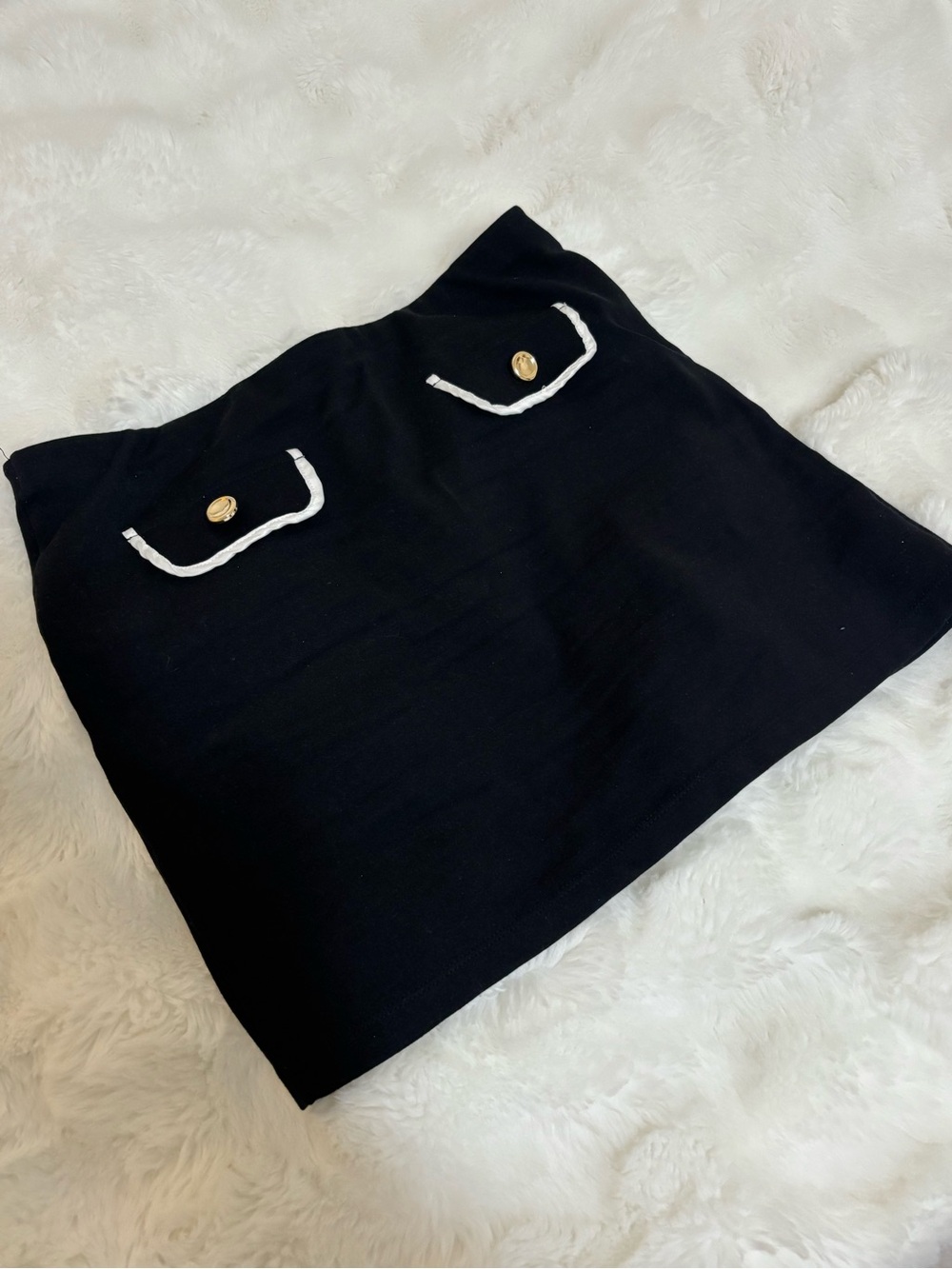 Forever 21 Black Mini Skirt with White Trim and Gold Buttons
